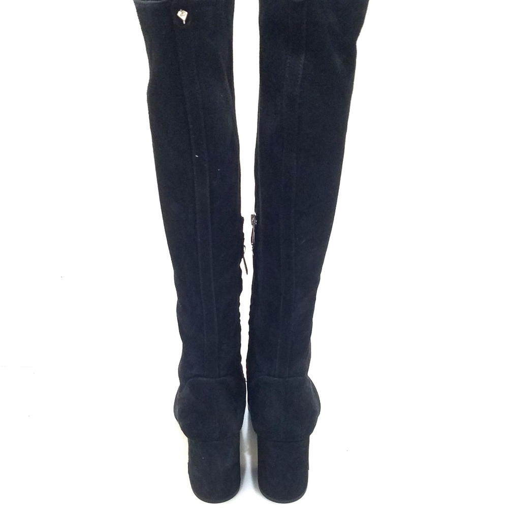 Sam Edelman Black Suede Knee-High Block Heel Boots - Picture 9 of 10